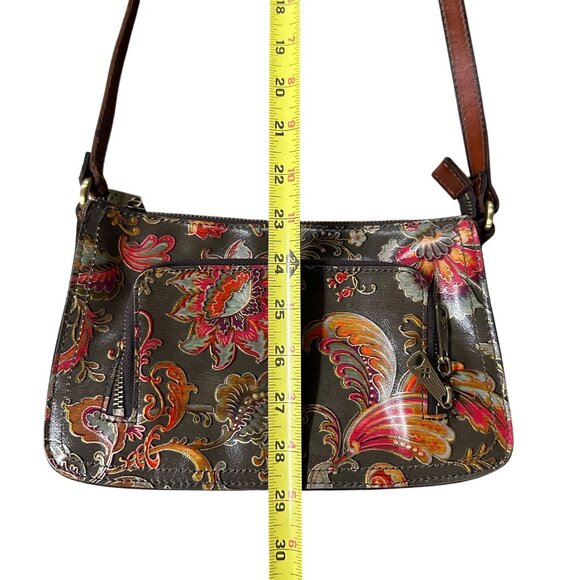 Patricia Nash Floral Leather Shoulder Bag Adjustable Strap Gray Red Crossbody - Picture 11 of 13
